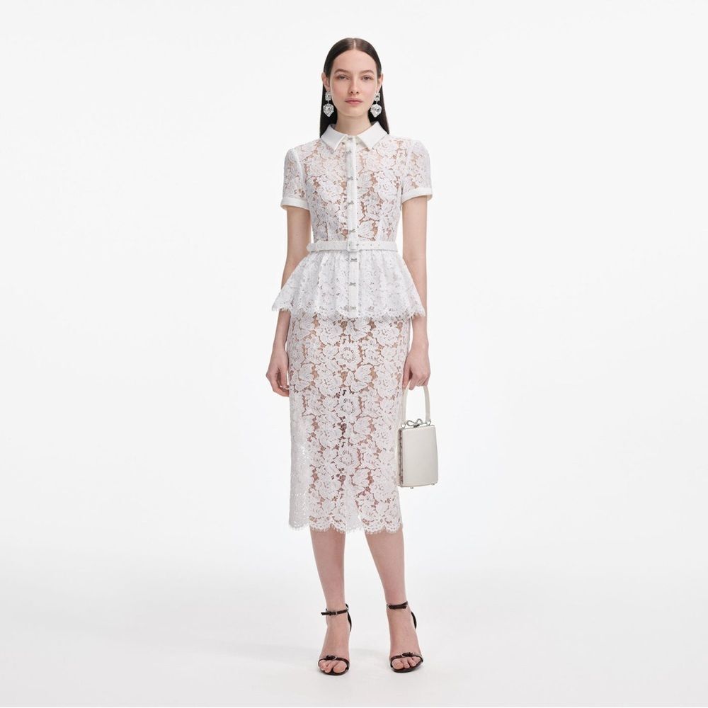 NWOT Self-Portrait WHITE LACE PEPLUM MIDI DRESS, size US4